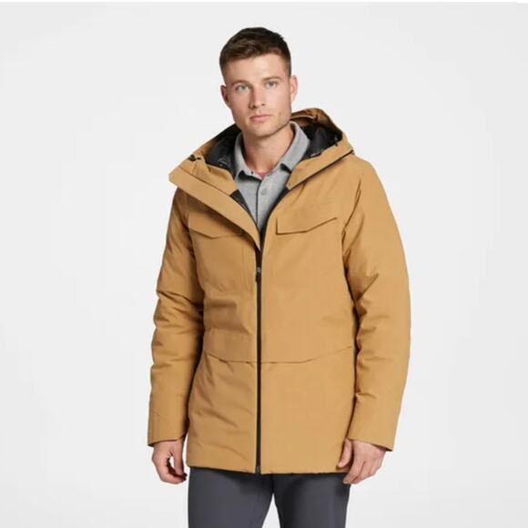 VRST Parka Mens Large Tan Waterproof Down Jacket Puffer Full Zip Hooded Coconut - Picture 1 of 10